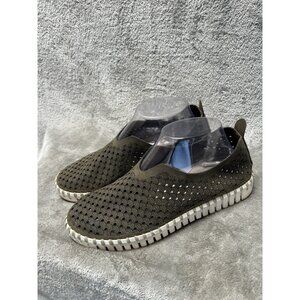 Ilse Jacobsen Tulip Shoes Women 37 US 6.5 Olive Slip On Comfort Flats Perforated
